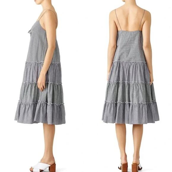 N NICHOLAS Gingham Ruffle Tiered Midi Dress Sweetheart Sleeveless Plaid Sundress - Picture 3 of 12